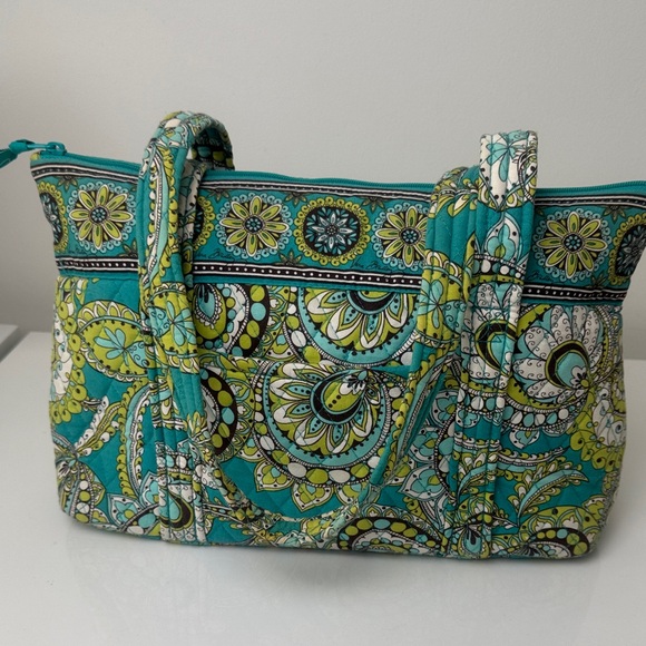 Vera Bradley Handbags - Vintage Vera Bradley Quilted Tote Bag – Teal Green Floral Print